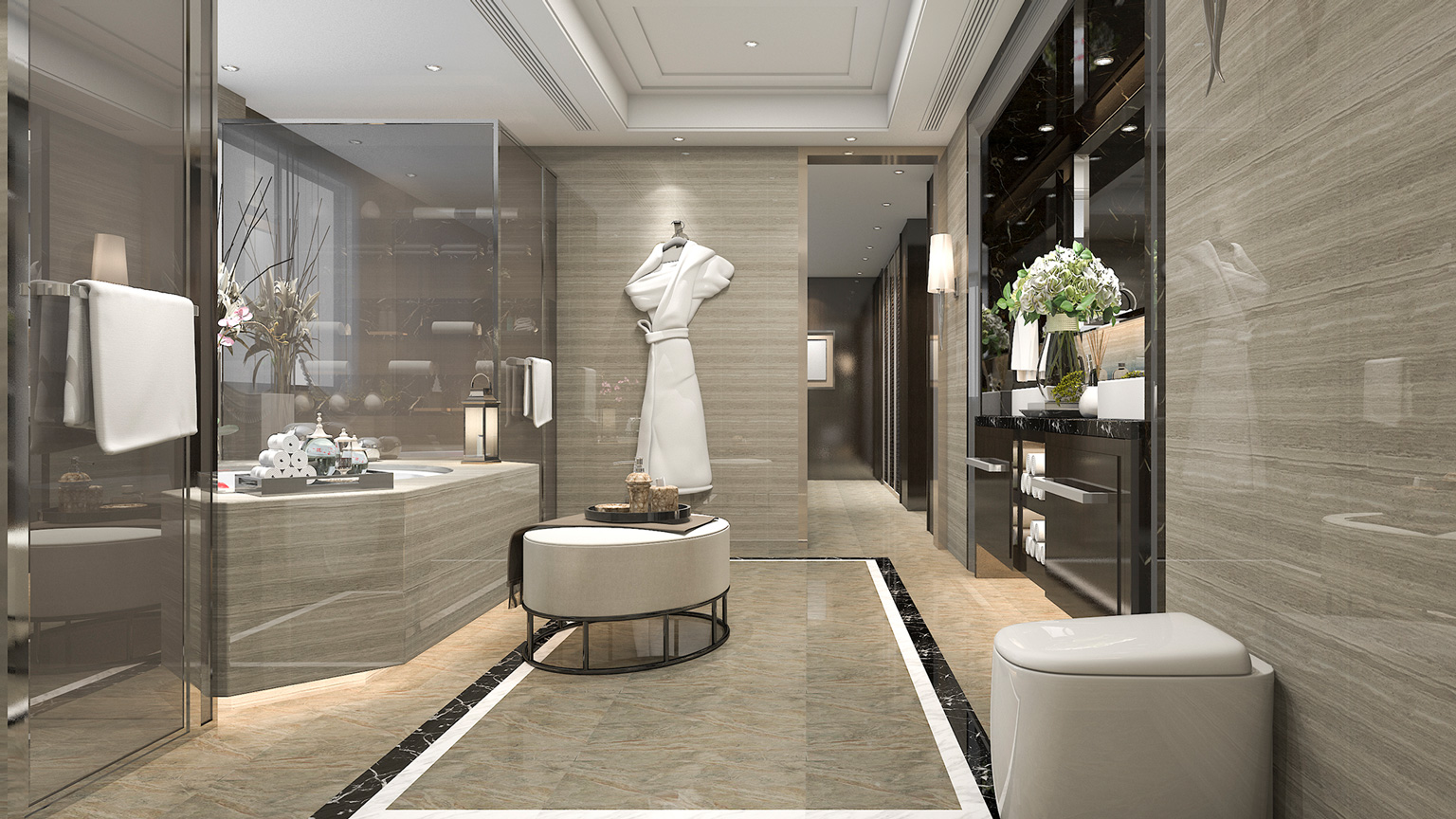 3d rendering luxury hotel reception and lounge res